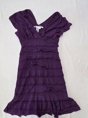 Max Studio Deep Purple V-Neck Tiered Midi Dress